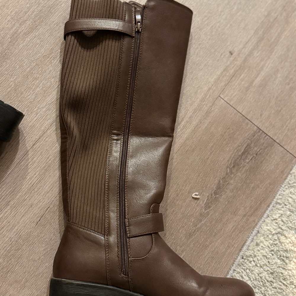 Brown Knee-High Boots with Buckle Detail size 10 - Picture 6 of 6